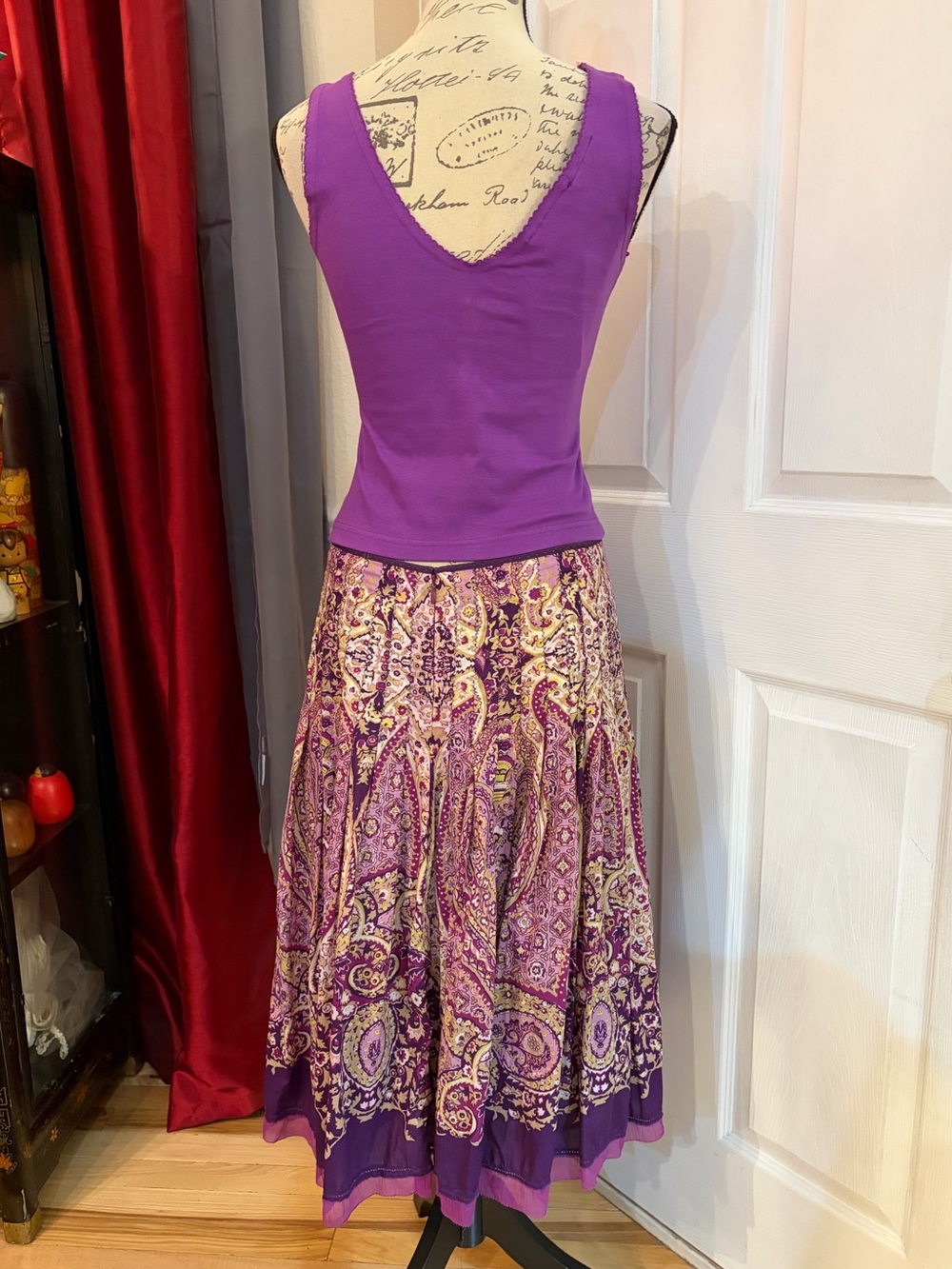 Alfani Purple Paisley/Floral A-Line Midi Layered Skirt - Picture 3 of 9
